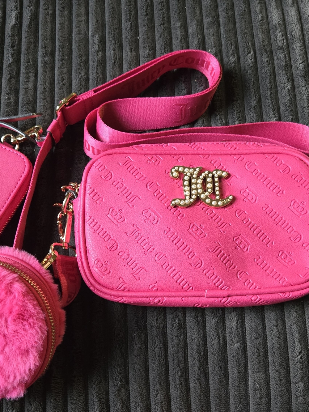 Juicy Couture Bright Pink Embossed Crossbody with Gold Logo